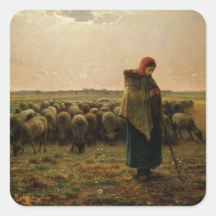 Hirtin mit ihrer Flock, 1863 Quadratischer Aufkleber