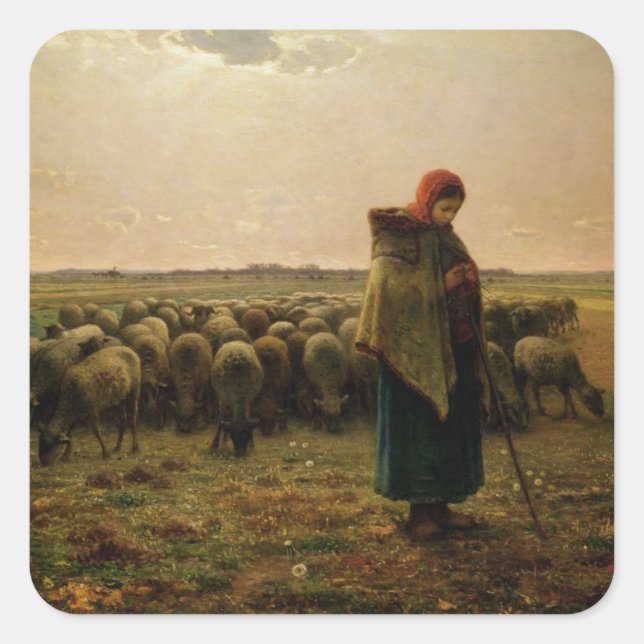 Hirtin mit ihrer Flock, 1863 Quadratischer Aufkleber (Vorderseite)