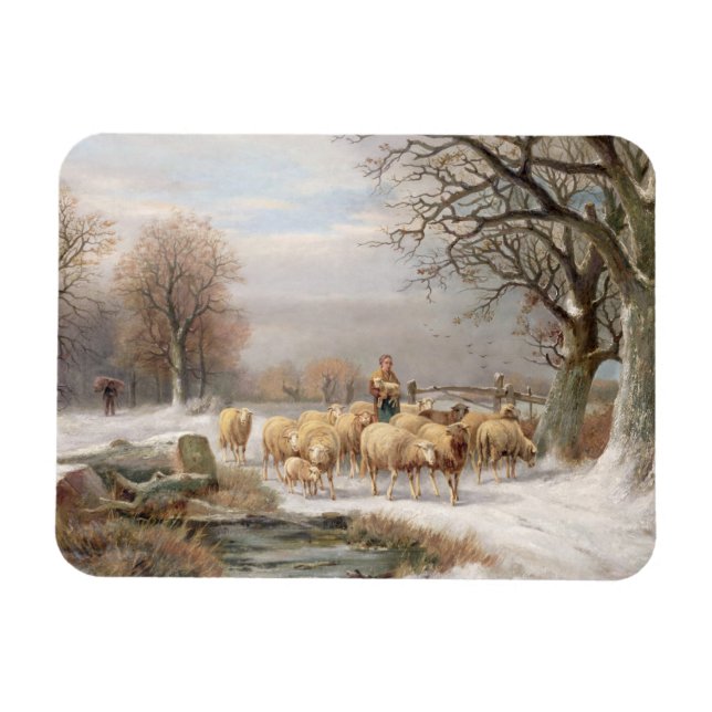 Hirtin mit ihrer Flock in einer Winterlandschaft ( Magnet (Horizontal)