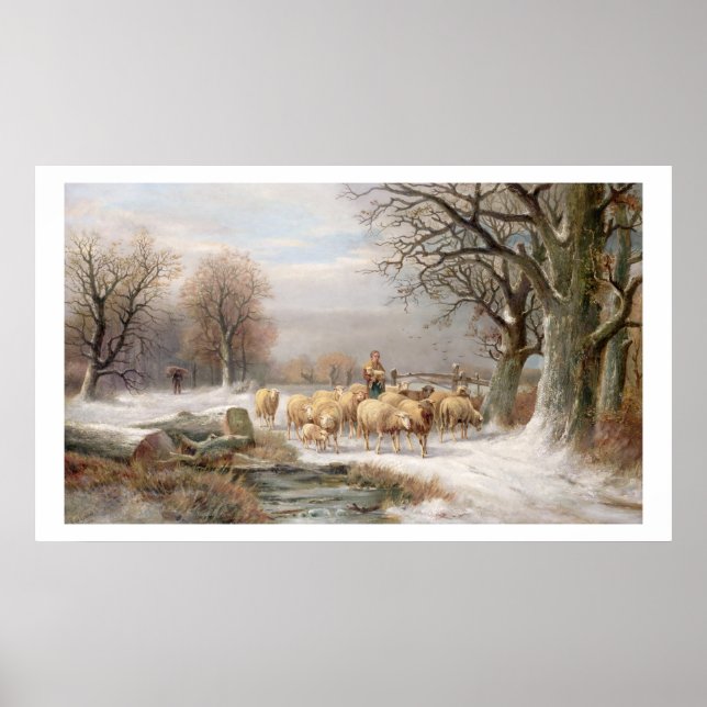 Hirtin mit ihrer Flock in einer Winterlandschaft ( Poster (Vorne)