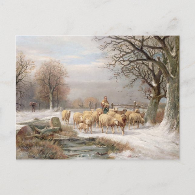 Hirtin mit ihrer Flock in einer Winterlandschaft ( Postkarte (Vorderseite)