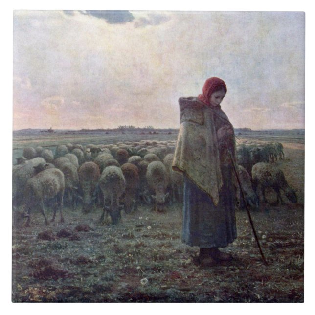 Hirtin mit ihrer Flock, Jean-Francois Millet Fliese (Vorderseite)