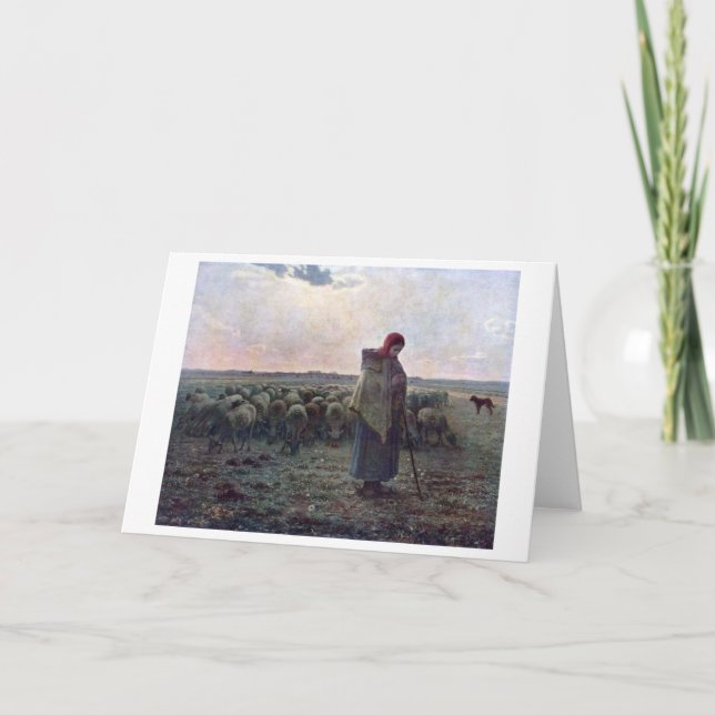 Hirtin mit ihrer Flock, Jean-Francois Millet Karte (Vorderseite)