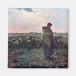 Hirtin mit ihrer Flock, Jean-Francois Millet Magnet
