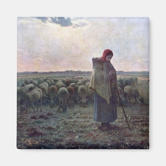 Hirtin mit ihrer Flock, Jean-Francois Millet Magnet (Vorne)