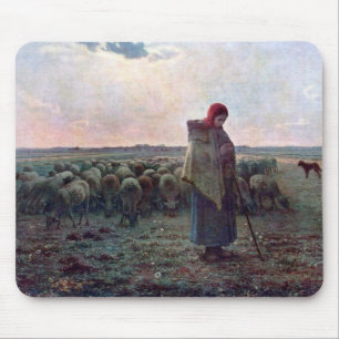 Hirtin mit ihrer Flock, Jean-Francois Millet Mousepad