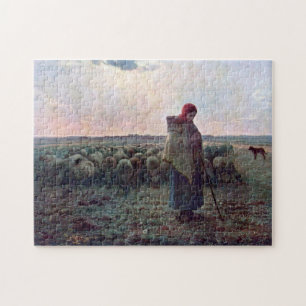 Hirtin mit ihrer Flock, Jean-Francois Millet Puzzle