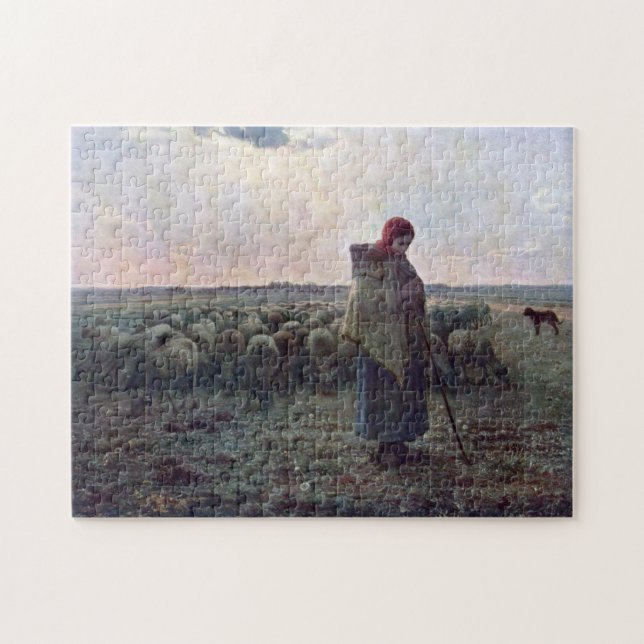Hirtin mit ihrer Flock, Jean-Francois Millet Puzzle (Horizontal)