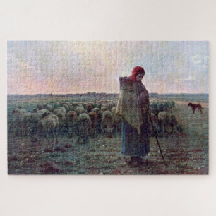 Hirtin mit ihrer Flock, Jean-Francois Millet Puzzle