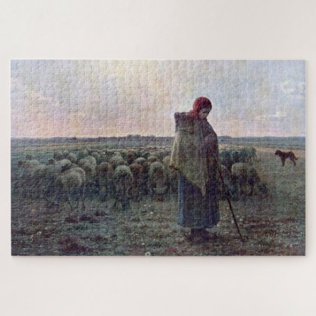 Hirtin mit ihrer Flock, Jean-Francois Millet Puzzle (Horizontal)