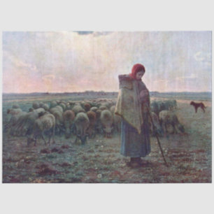 Hirtin mit ihrer Flock, Jean-Francois Millet Seidenpapier