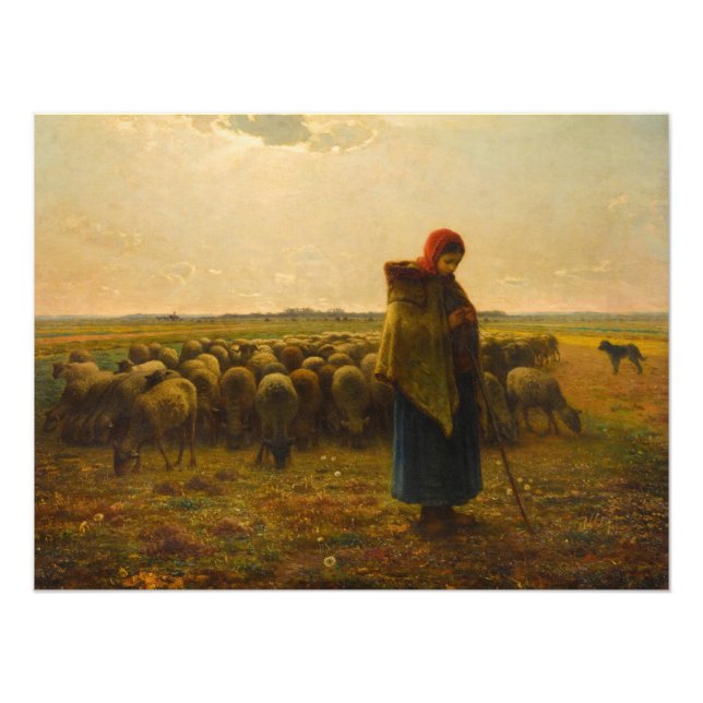 Hirtin mit ihrer Flock von Jean-Francois Millet Fotodruck (Vorne)