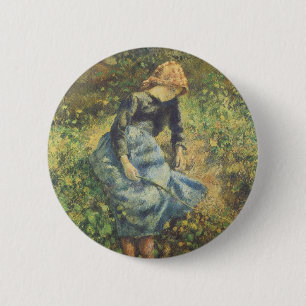 Hirtin von Camille Pissarro, Vintage Fine Art Button