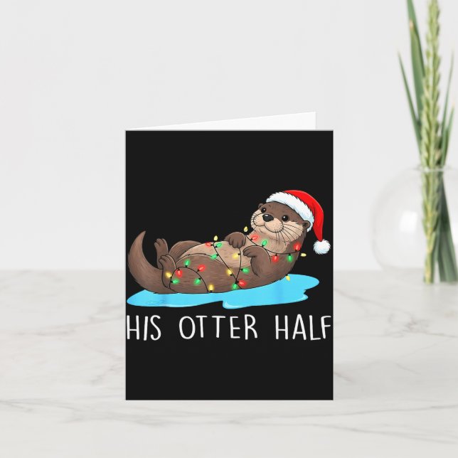 His And Her Otter Half Santa Hat Couple Christmas  Karte (Vorderseite)