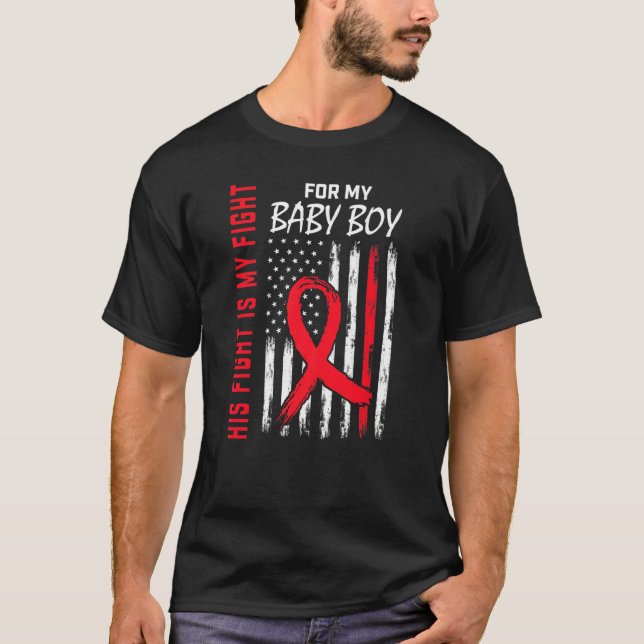 His Fight Baby Boy Son Heart Disease Awareness Fla T-Shirt (Vorderseite)