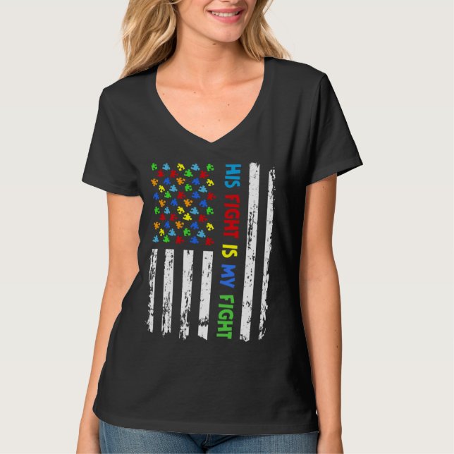 His Fight Is My Fight Puzzle Piece Autism Awarenes T-Shirt (Vorderseite)