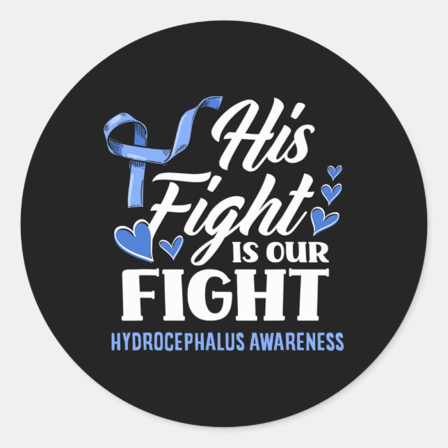 His Fight is Our Fight Son Grandson Hydrocephalus Runder Aufkleber (Vorderseite)