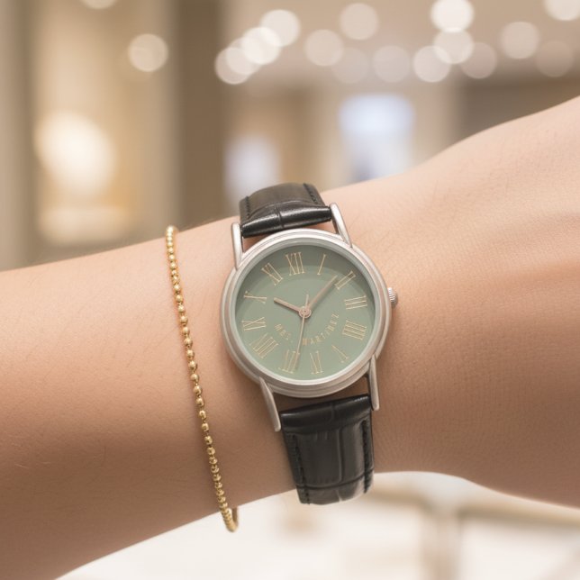 His & Hers Custom Bride & Groom Leather Watch Gift Armbanduhr (Black Leather Couple Gift – Personalized Bachelorette, Wedding or Engagement Present)