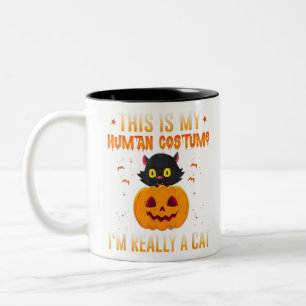 His Is My Human Costume I M Really a Cat Pumpkin H Zweifarbige Tasse