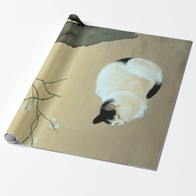Hishida Shunso Cat und Pflaumen Geschenkpapier (Ungerollt)
