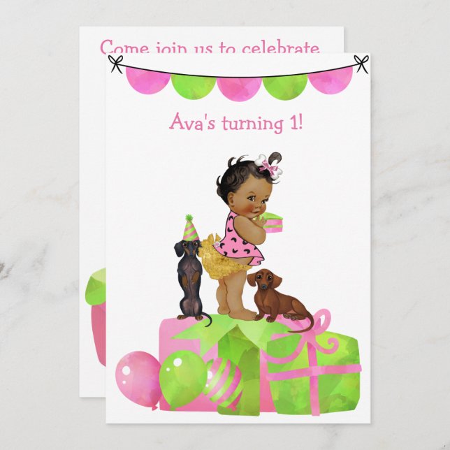 Hispanic Baby Girl Dackel Party Einladung (Vorne/Hinten)