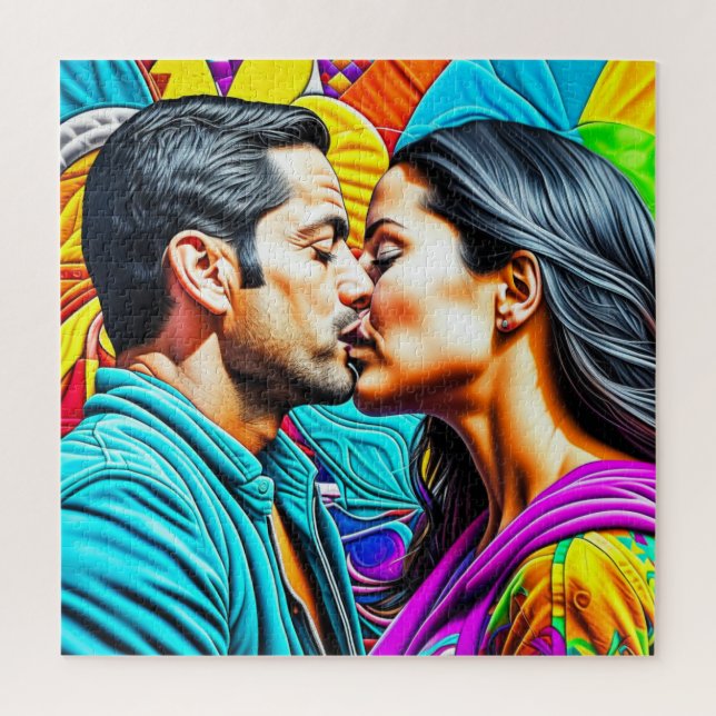 Hispanic Couple Kissing in Liebe Puzzle (Vertikal)