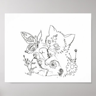 Hispanic Folk Art Kitten Farbseite Poster