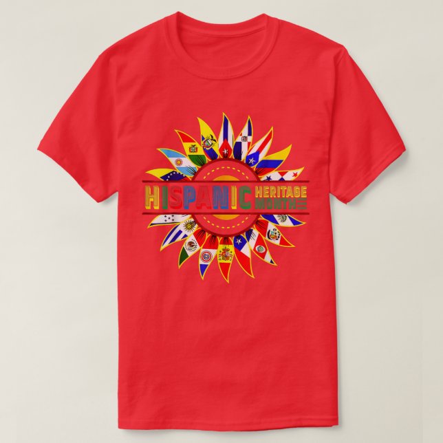 Hispanic Heritage Monat Latino Sonnenblumen Fahnen T-Shirt (Design vorne)