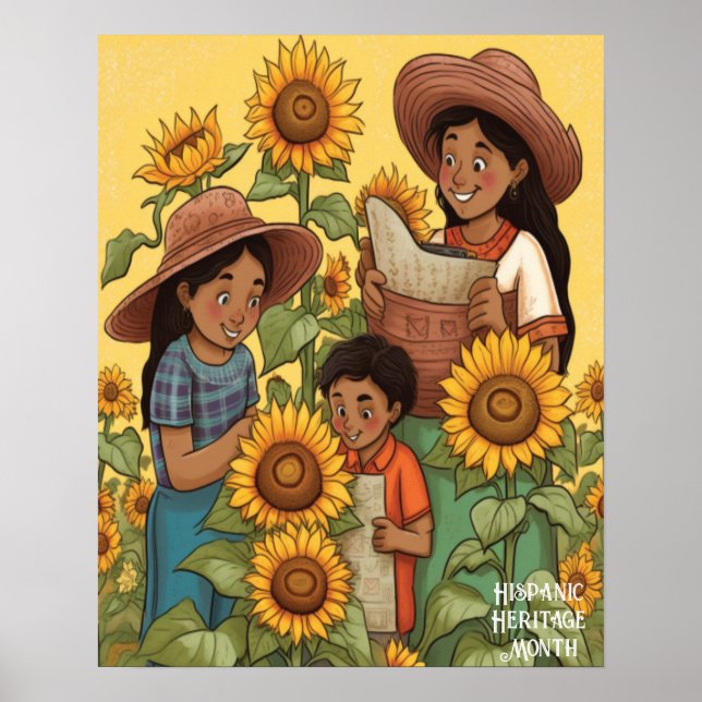 Hispanic Heritage Monat Sonnenblumen Mama Junge Poster (Vorne)