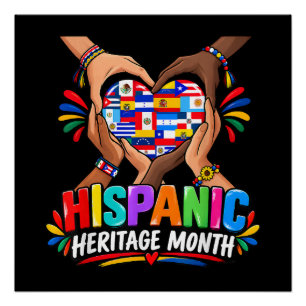 Hispanic Heritage Month Herz Hände Flaggen Einheit Poster