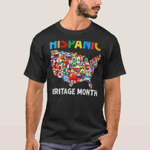 Hispanic Heritage Month Maps Länder Flaggen Latein T-Shirt