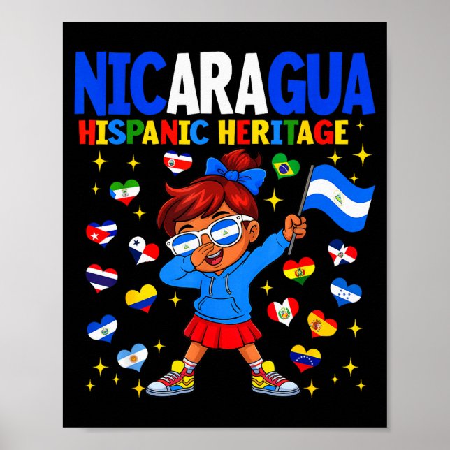 Hispanic Heritage Month Nicaragua Flag Nicaraguan  Poster (Vorne)