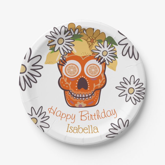 Hispanic Sugar Skull Fall Geburtstag Pappteller (Vorderseite)