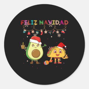 Hispanischer Frohe Weihnachten Avocado-Tacos Mexik Runder Aufkleber