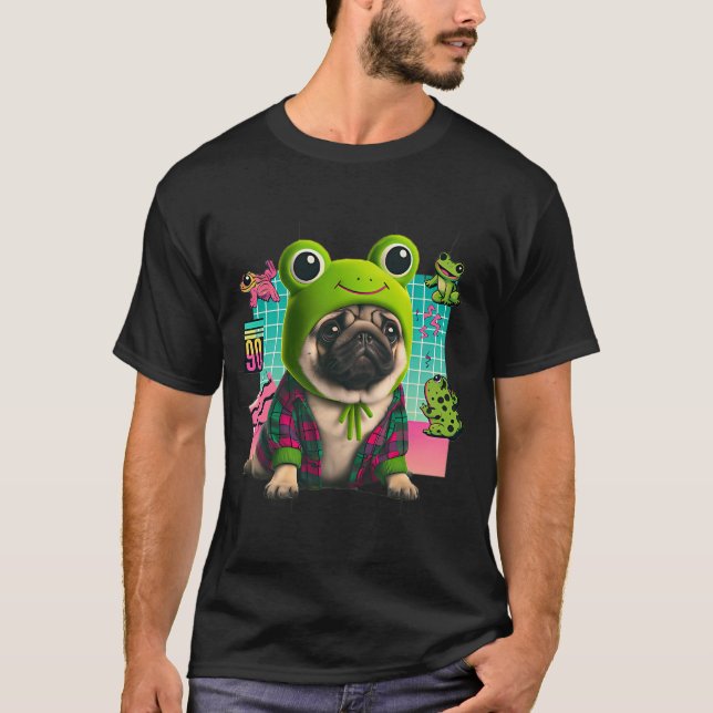 Hispter-Mops mit einem Froschhut drauf T-Shirt (Vorderseite)