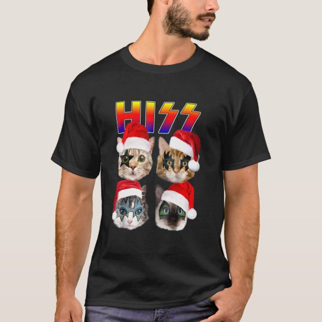 Hiss Funny Cats Kittens Rock Rockin Cats Santa Chr T-Shirt (Vorderseite)