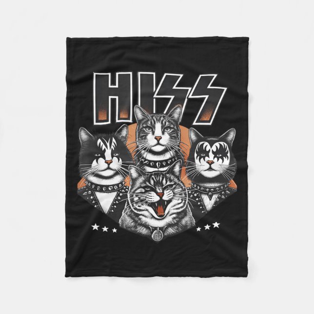 Hiss Funny Cats Kittens Rock Rockin Funny Cat  Fleecedecke (Vorderseite)