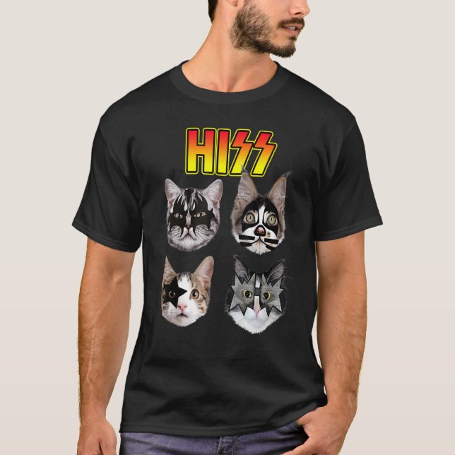 Hiss Funny Cats Kittens Rock Rockin T-Shirt Pub (Vorderseite)