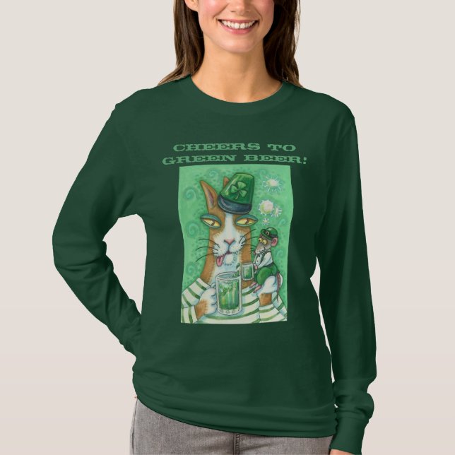 Hiss N Fitz Cat GREEN BIER LONG SLEEVE T SHIRT (Vorderseite)