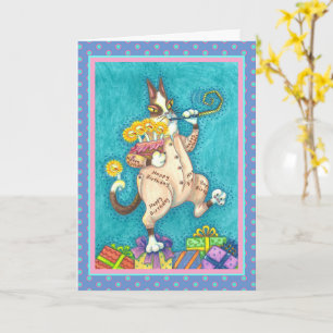 HISS N' FITZ CAT IM GEBURTSTAG ANZUG, CAKE & CANDL KARTE