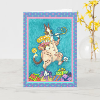 HISS N' FITZ CAT IM GEBURTSTAG ANZUG, CAKE & CANDL KARTE