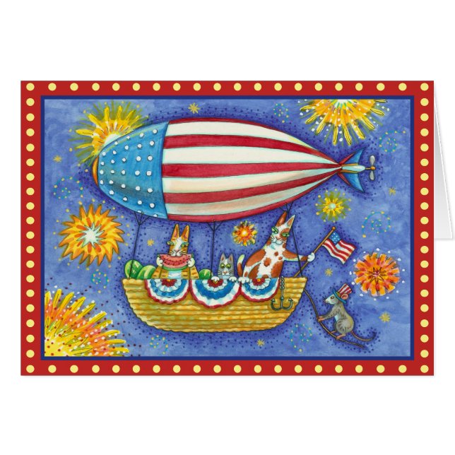HISS N' FITZ CATS 4TH JULY ZEPPELIN Funny Card (Vorderseite (Horizontal))