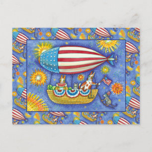 HISS N' FITZ CATS 4TH JULY ZEPPELIN Funny Feiertagspostkarte
