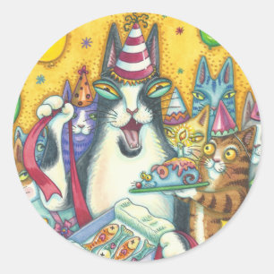 Hiss N' Fitz Cats BIRTHDAY STICKERS Runde