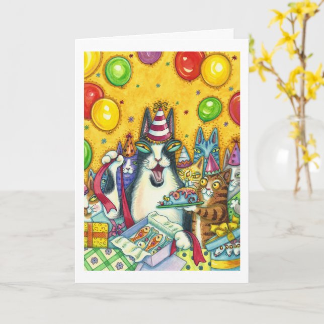 HISS N' FITZ CATS, KITTENS, MIK, FUNNY BIRTHDAY KARTE (Gelbe Blume)