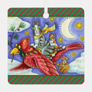 HISS N' FITZ FUNNY CATS, GIANT CHRISTMAS KARDINAL ORNAMENT AUS METALL