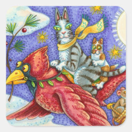 HISS N' FITZ FUNNY CATS, GIANT CHRISTMAS KARDINAL QUADRATISCHER AUFKLEBER