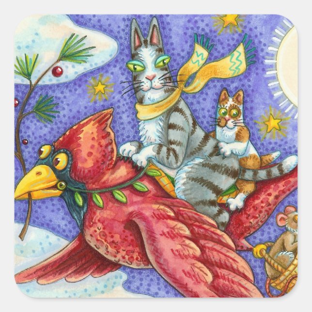 HISS N' FITZ FUNNY CATS, GIANT CHRISTMAS KARDINAL QUADRATISCHER AUFKLEBER (Vorderseite)