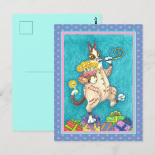HISS N' FITZ KATZE IM GEBURTSTAGSANZUG, TORTE & KE POSTKARTE