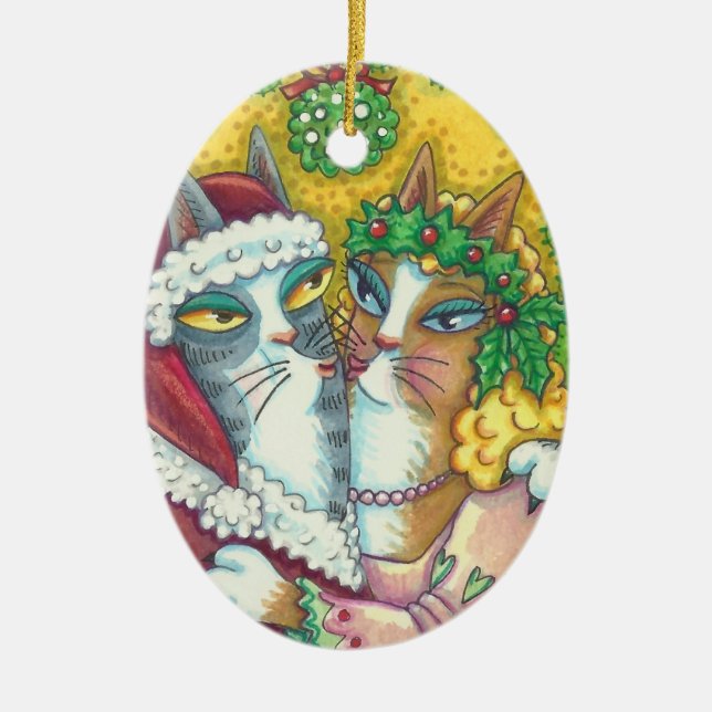 HISS N' FITZ KISSING CATS, SANTA CLAWS ORNANAMENT KERAMIK ORNAMENT (Vorne)